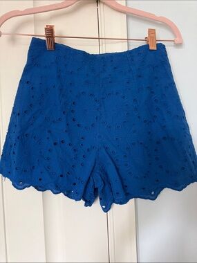 High-Waist Blue Eyelet Scallop Shorts